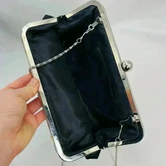 Vintage Black Satin Crystal Jewel Detail Clutch Purse - Picture 3 of 3